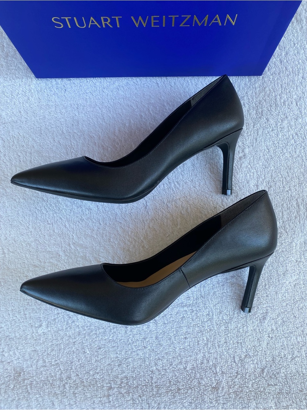Stuart Weitzman “Dancer” 75mm Black Pointed Leather Pumps